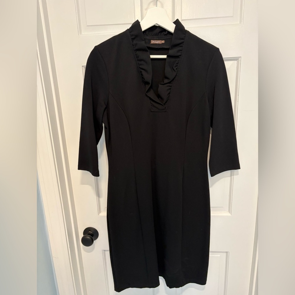 J. McLaughlin Classic Ruffle Neck Black Dress